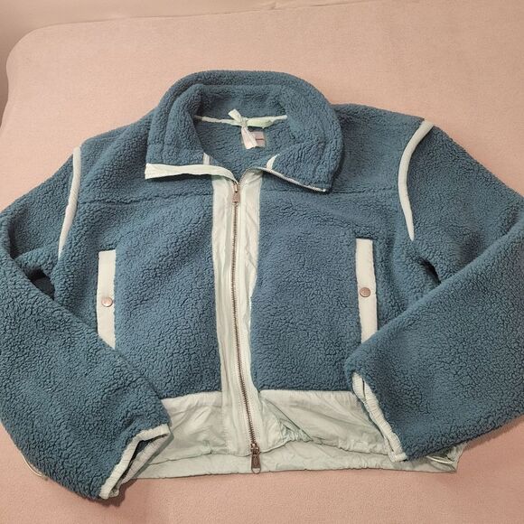 Free People Teal Blue Courtside Fleece Jacket Size Small - Picture 2 of 8